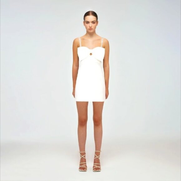 knee length dresses for ladies White Lace Bow Mini Dress – self-portrait-US